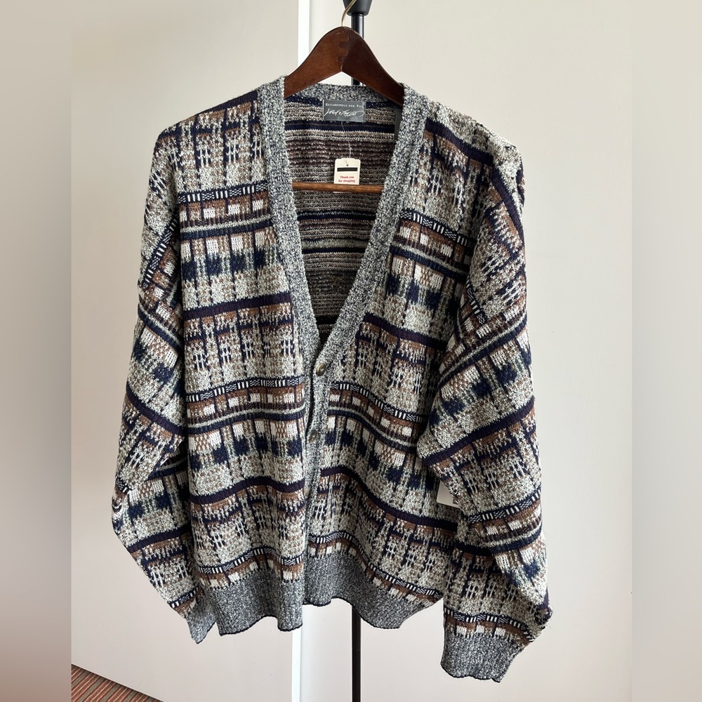 Lord & Taylor Gray and Blue Patterned Cardigan